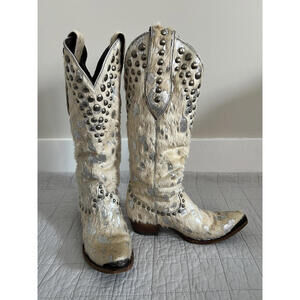 Lane Pony Hair & Metallic Paint Studded Western Boots, Snip Toe
